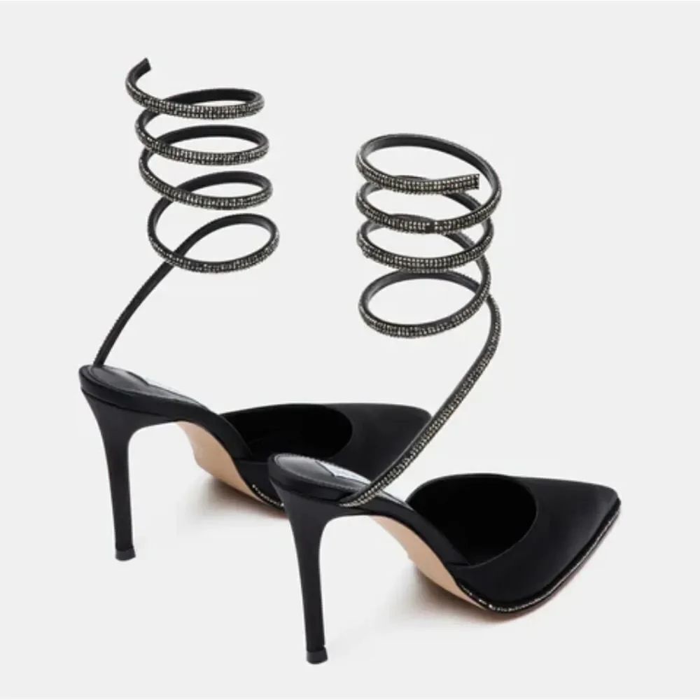 BRAND NEW WILD DIVA LOUNGS COIL WRAP ANKLE STRAP RHINESTONE EMBELLISHMENTS SHOE